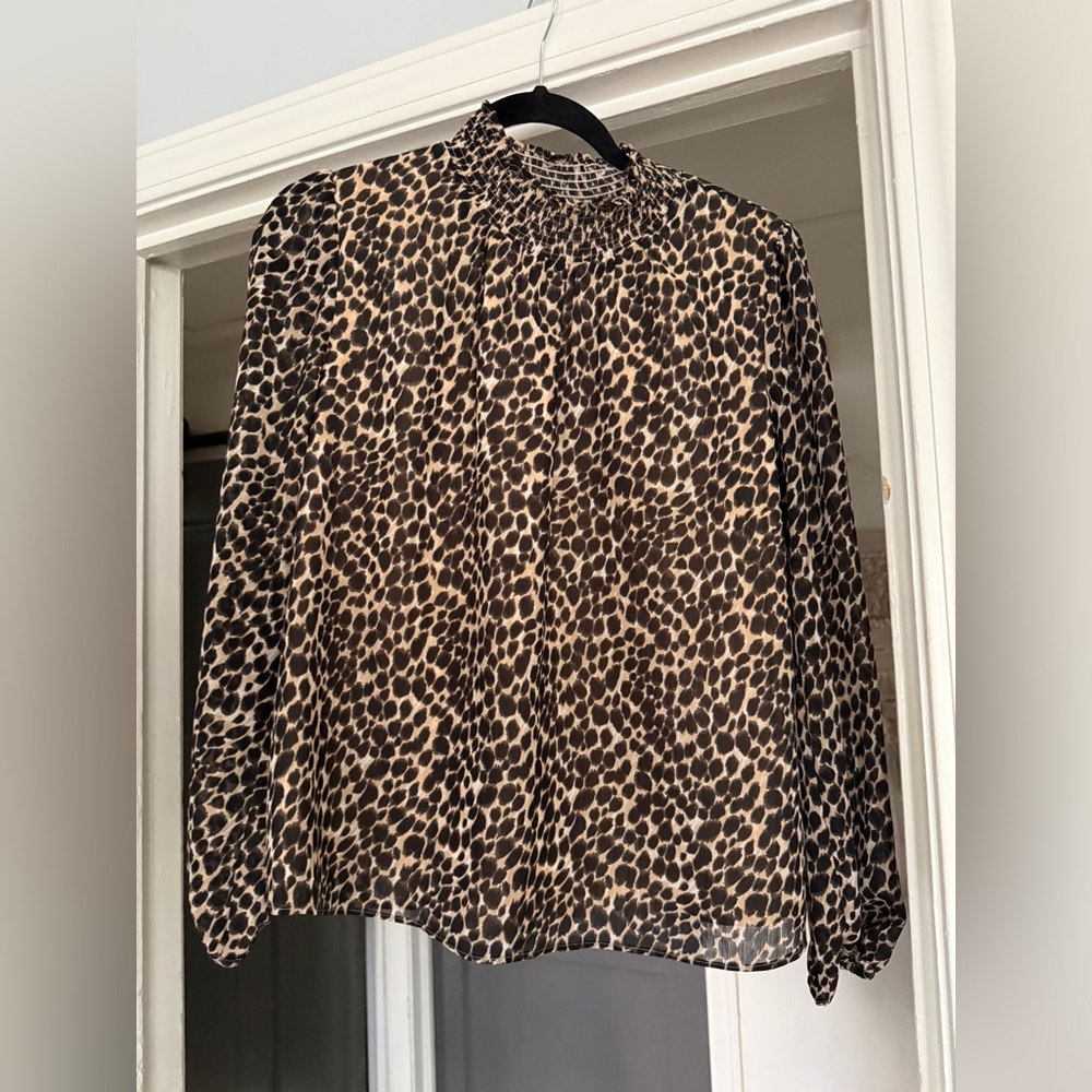 J Crew Factory Smocked Shirt in Leopard Print